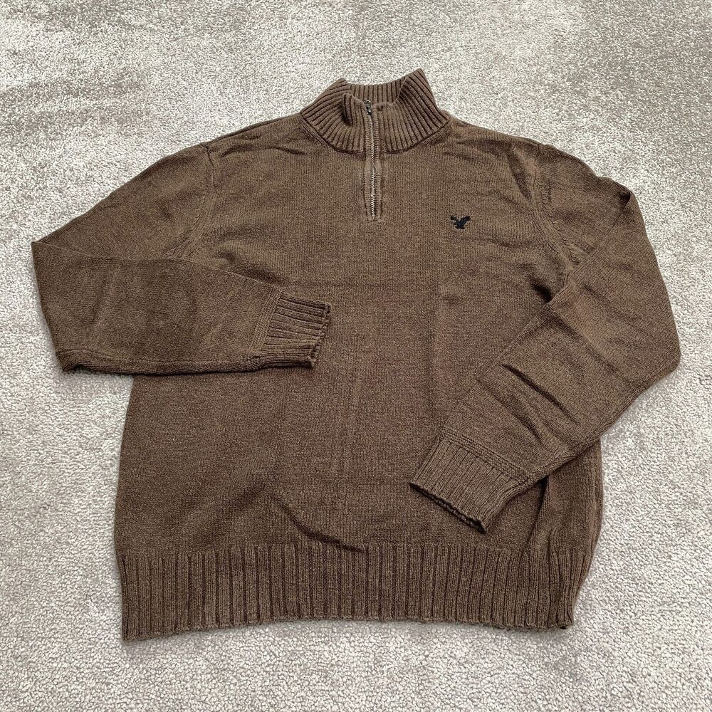 American Eagle Outfitters Mock Neck 1/2 Mens Medium Brown Cotton 1/4 Zip Knitted